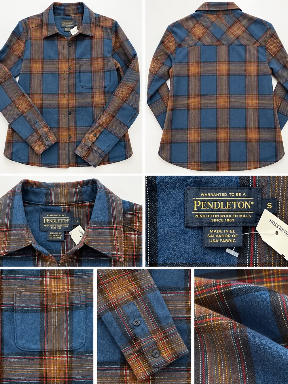 Pendleton Blue & Brown Plaid Wool Button-Down Shirt